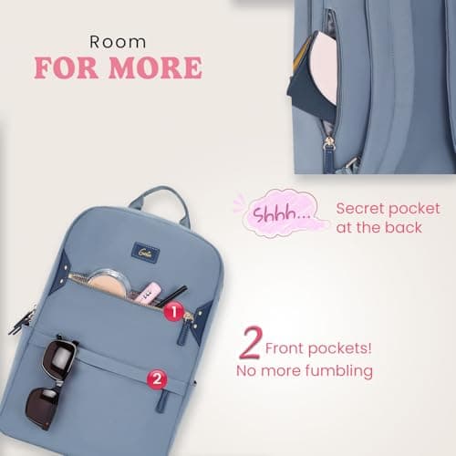 Genie Brooklyn Laptop Backpack for 15.6 Inch Laptop, Blue | Spacious College & Office Backpack for Women & Girls 3
