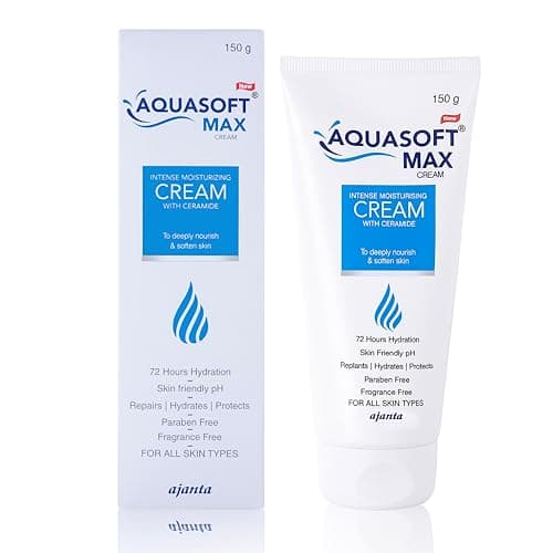 Aquasoft Max Cream 150gm with 6-Active Complex for intense hydration & barrier repair. Includes Niacinamide, Aloe Vera, Shea Butter & Vit E. Dermatologist-recommended for redness & chronic dry skin.