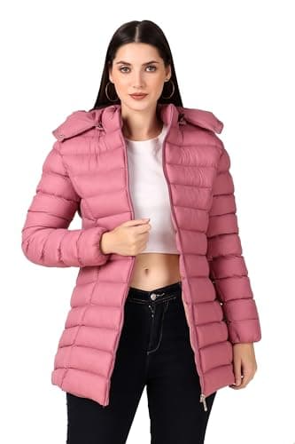 Brazo Latest Long Puffer Full Sleeve Winter Jacket For WomenWater Resistant Jacket for Woman with Hood for keep you warm (IN, Alpha, L, Regular, Mauve Pink)