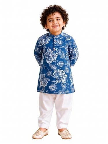 A.T.U.N. (ALL THINGS UBER NICE) Boys 100% Cotton Kurta Pyjama Set | Traditional Ethnic Wear Outfit for Kids | Soft Breathable Printed Kurta with Comfortable Pyjama | Festive Celebration Clothing Set