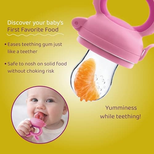 BeeBaby Soft Silicone Nibbler with Extra Mesh for Babies, Baby Fruit & Food Feeder, Anti Choking Fruit Pacifier, Teether for Infant, 100% BPA Free, 3 Months+ (Chewy - Pink) 4