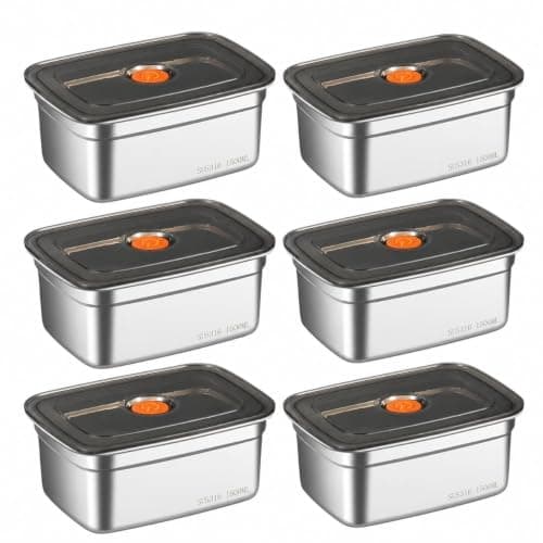 EVIRA 316 Stainless Steel Fridge Storage Box Set– 1500 ML (Pack of 6) Premium Food Grade & Leakproof Container | Airtight Locking Lids | Microwavable, Freezer & Dishwasher Safe Kitchen Organizer
