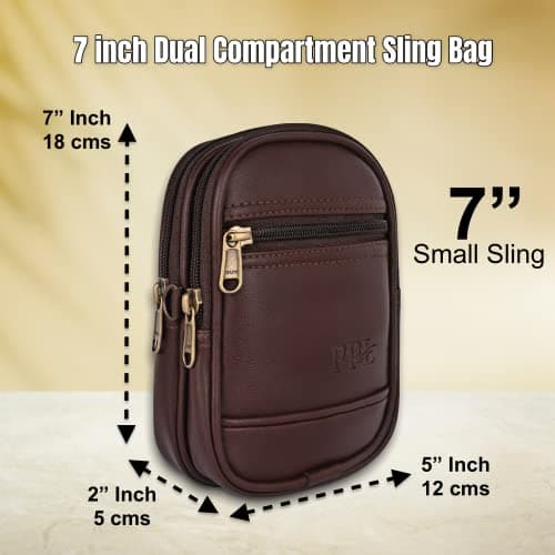 Pramadda Pure Luxury Stylish TWIN Leather Sling Bag For Men Women Travel | Side Crossbody Chest Mobile Bag | Casual Sports Walking Bags | Birthday Gift Item. (Choco Brown) 3