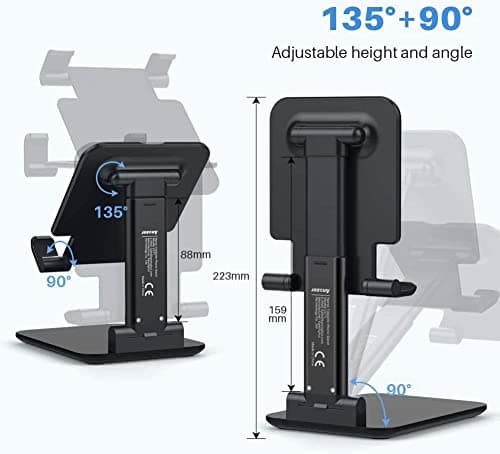 Sounce Tabletop Adjustable Cell Phone Stand, Foldable Portable Phone Holder Stand with Height Adjustable Cradle, Stable and Easy to Use Compatible for All 4-8 inches Smartphones (Black) 4