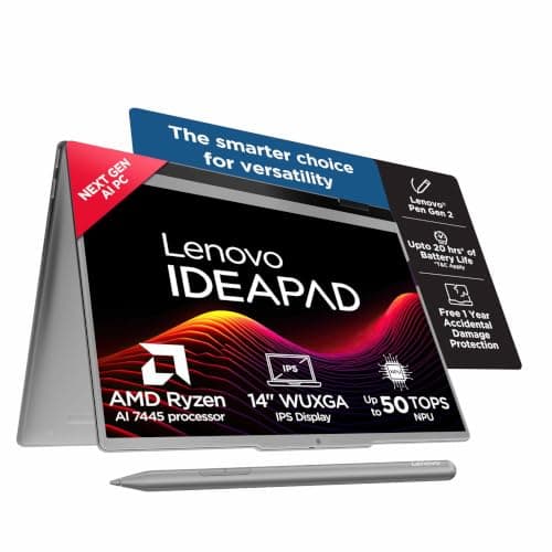 Lenovo IdeaPad 5 2-in-1 AMD Ryzen 7 445 (16GB RAM/512GB SSD/14 (35.5cm)/WUXGA IPS/Copilot+PC/Windows 11/MS 365 Basic+Office 2024/Lenovo Pen Gen 2/Grey/1.54Kg), 83UH000HIN Convertible Laptop