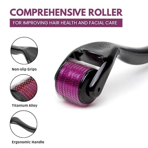 LEAFED Derma Roller 0.5mm for Hair & Beard Growth – 540 Titanium Micro Needles for Hair Regrowth, Beard Growth, Acne Scar Reduction & Skin Rejuvenation – Safe for Men & Women (Black) 2