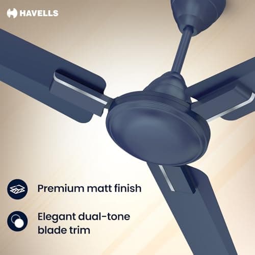 Havells 1200mm Ambrose Neo Energy Saving Ceiling Fan| High Speed, High Air Delivery| Strong & Powerful Motor|Air Delivery: 220 m³/min| Speed: 370 RPM| 2 Year Warranty |(Pack of 1, Matt Blue) 3