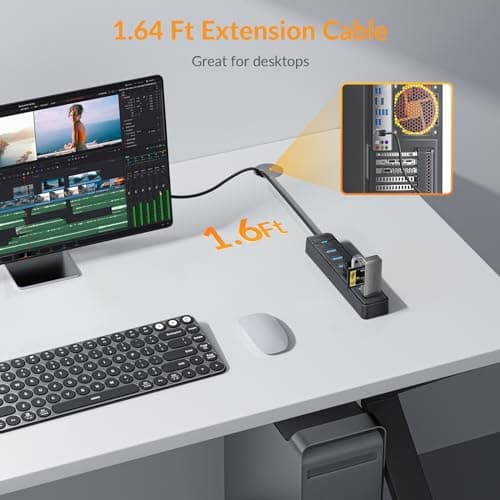 iDsonix USB Hub 3.0, 7 Ports USB Hub [0.5m] USB Distributor Multiport Adapter USB Splitter 5Gbps Data for PC, Laptop, USB Flash Drives, Mobile HDD, and More 2