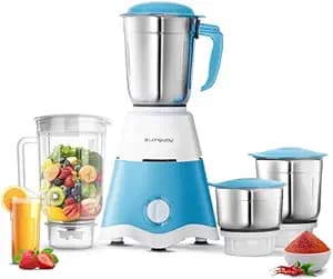 Longway Supreme Dlx Juicer Mixer Grinder | Up to 750W Max Output Powerful Motor | 4 Jars for Grinding, Mixing, Juicing | 2 Year Warranty | White & Blue
