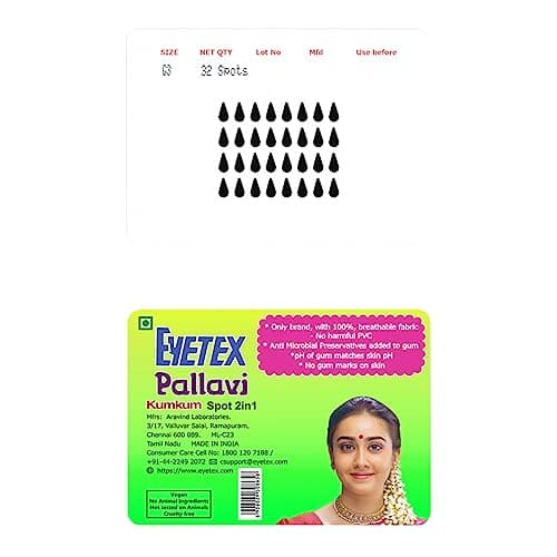 Eyetex Pallavi Sticker Bindi/Pottu|Gopi/Tilak|Aloe Vera & Papaya Extracts|Breathable Non-Irritating Velvet Fabric|G3|Black|20 Flaps