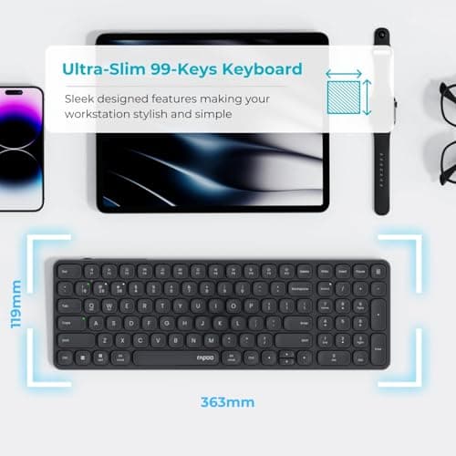 Rapoo 9350S Premium White Wireless Keyboard & Mouse Combo | Bluetooth 4.0/5.0 & 2.4GHz | 99-Key Layout with |Adjustable 800–2400 DPI Mouse | Aluminum Alloy | Long Battery Life 4