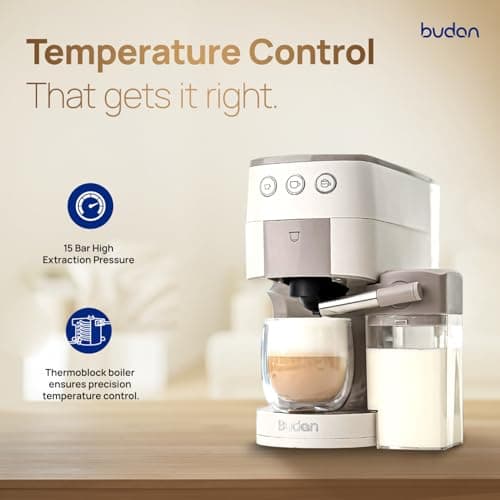 Budan One Touch Coffee Machine | 2 in 1 Coffee Machine - Capsule(POD) + Fresh Ground Coffee | Perfect 15 Bar Pressure Espresso Machine for Espresso & Cappuccino etc with Integrated Milk Container 5