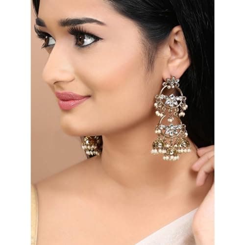 Rubans Women's Gold-Plated Silver-Toned Kundan Classic Jhumkas 2