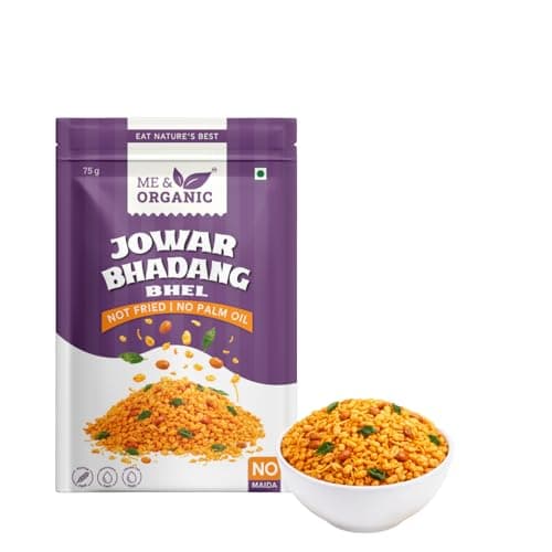 ME&ORGANIC Jowar Bhandang Bhel | 75g | Healthy Roasted Jowar Snack | Gluten-Free, Low Fat, Crunchy Indian Namkeen | Ready-to-Eat Millet Snack | No Artificial Preservatives (Pack of 4)