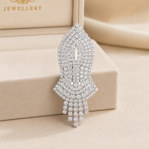 Brooch Pin Leaf Shape Rhinestone for Saree, Suit & Blazer (Silver) 5