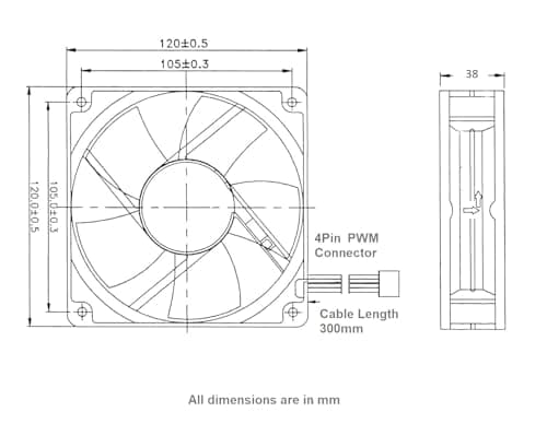 Fourdot 120mm 5Inch Cabinet Cooling Fan 12V Model 12038 (PWM Motherboard Connector) 4