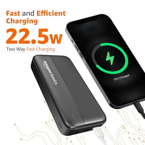 Amazon Basics 20000 mAh Power Bank | 22.5W Fast Charging | Dual Output & Input | Charge 3 Devices Simultaneously | for Smartphones, TWS Earbuds, Speakers, Tablets (Black) 4