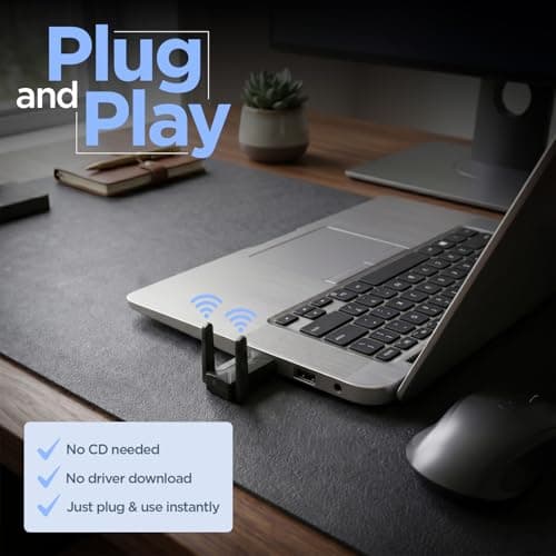 UNIGEN 900Mbps Dual Band WiFi USB Adapter with Bluetooth 5.4 | 2.4GHz & 5.8GHz Wireless WiFi Dongle 5g | Driver-Free | Supports Windows 10/11 | High-Speed USB WiFi Receiver for PC & Laptop 2