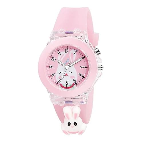 SELLORIA Kids Edition 3D Cartoon Analog Watch with Lights | 3D Cartoon Character On Strap | for Kids 2026 (Light Pink)