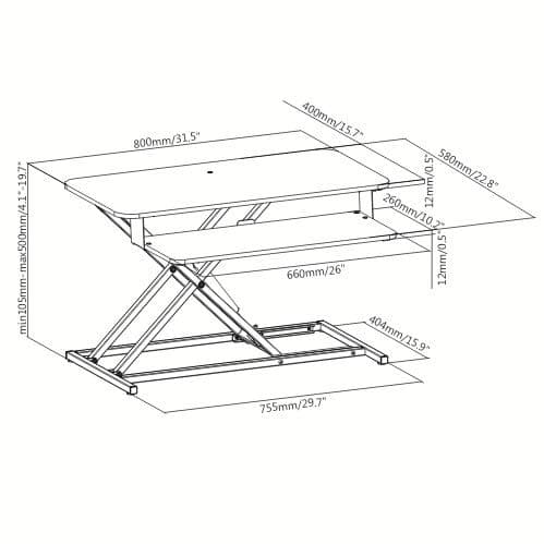 JIN OFFICE Sit Stand Desk Converter| Large Size 80 * 40CM Top| Premium Hydraulic Gas Spring Height Adjustable Standing Desk Converter| 1 Year Warranty | to be Placed on Top of The Desk| Standing Desk 3