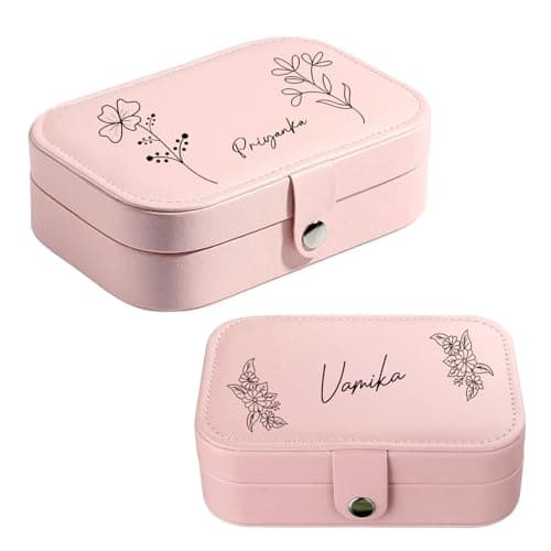 blinkNshop Personalised Jewellery Box Organiser For Women | Customized Jewellery Box | Personalized Jewellery Box, Pendant, Gift for Sister, Wife, Rakshabandhan, Rakhi & Anniversary, Birthday (Pink) 4