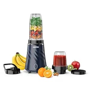 Milton Appliances Nutripure 350W Juicer Mixer Grinder | Mini Mixer Grinder with 2 Unbreakable Jars (600 ml On-the-Go & 300 ml Chutney),SS 304 Super Sharp Blades, Smoothie Maker, 2Y Warranty, Dark Blue
