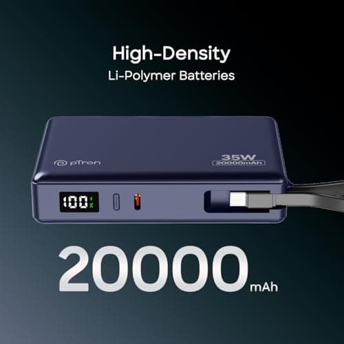 pTron Dynamo Sprint 20000mAh 35W Super Fast Charging, USB Type-C Input Power Bank Compatible with QC3.0/PD3.0, Built-in Charging Cable, 3 Charging Outputs, Type-C Input/Output Port (Indigo Blue) 3
