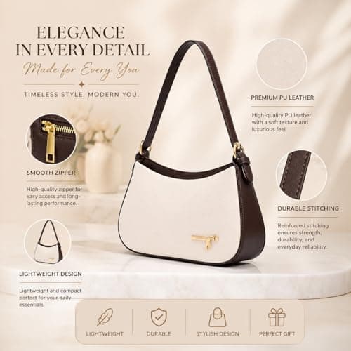 adira Elegant Shoulder Bag for Women | Cream Mini Handbag with Contrast Trim | Lightweight Stylish Purse for Daily Use, Party, Travel & Gifting 2