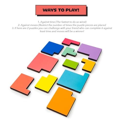 Toysbox Square Puzzle 2-in-1 Game Set, Educational Brain Teaser with Colored Pieces and Sticks Challenge, Made of MDF Wood Material, Brain Puzzle Game for Kids Ages 7+ Years 5