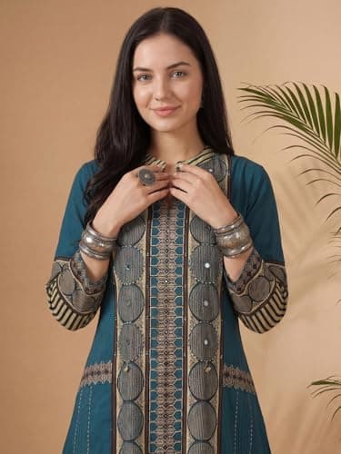 INDO ERA Women's Red Cotton Blend Solid Solid Straight Fusion Kurta & Pant with Dupatta Set 5