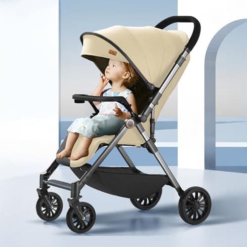 StarAndDaisy Stroller for Baby Boy Girl 0 to 5 Years/Foldable Baby Stroller Light Weight with Multi-Level Seat Recline, 5 Point Safety Belt, & Canopy Pram for Kid (Khaki)