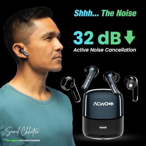 ACwO Dwots Fire ANC|India's First 4 in Ear Buds in 1 Case with ANC|70Hrs Battery|ANC&Transparency Mode|Bass&Theatre Modes|4 Mics Ai-Enc for Clear Calls|3D Spatial Audio, Wireless (Eclipse Black) 3