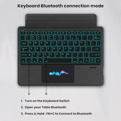 TECPHILE Keyboard Case for Samsung Galaxy Tab S9 Fe Plus/ S9 + 12.4” Folio Cover with Large Trackpad, 7 Color Backlit, S Pen Holder, Magnetically Detachable Wireless Keyboard, Tri-Fold Design 4