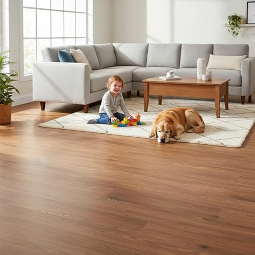 Kayra Decor PVC Flooring Sheets for Floor – Durable Peel & Stick Wooden Design PVC Floor Tiles, DIY Carpet Tiles for Flooring – 36 Planks, 54 Square feet (Light Brown)