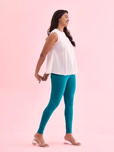 GO COLORS Soft Cotton Stretch Ankle Length Leggings for Women | Breathable, Mid Rise, Jade Green 2