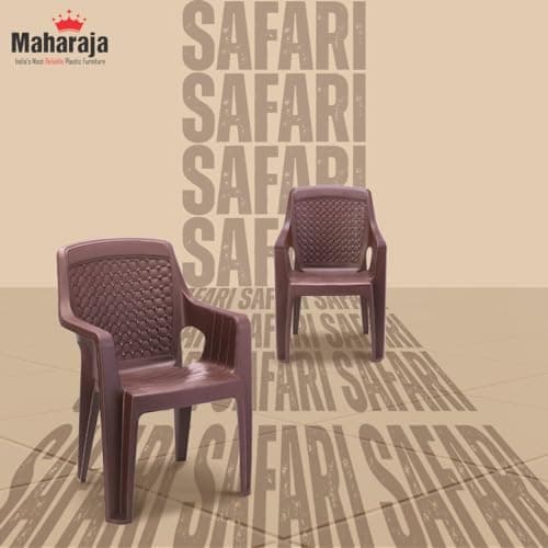 MAHARAJA Plastic Chair Set, Chair for Living Room, Home, Plastic Chair for Home with Arm Rest/Modern Stylish Design with Glossy & Matte Finish Bearing Capacity 200Kg. (Brown, Pack of 6) 5