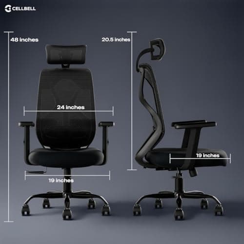 CELLBELL C190 Berlin Office Chair, High Back Mesh Ergonomic Home Office Desk Chair (Black) 3