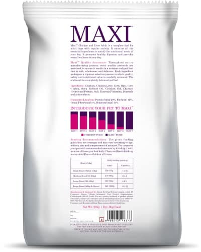 Maxi Adult Dry Dog Food 20 kg Pack | Chicken and Liver Flavour | Promotes Growth & Immunity | Balanced Nutrition | Antioxidants 3