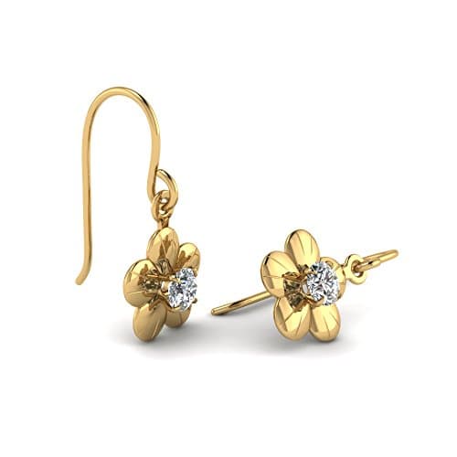 Anopchand Tilokchand Jewellers Atjewels 14 Yellow Gold Over .925 Silver White Round Cz In Prong Set Dangle Earrings For Women/Girls 3