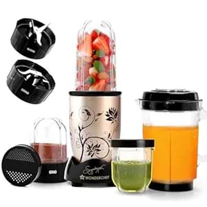 Wonderchef Nutri-blend 500W Mixer Grinder, 22000 RPM Motor, Smoothie Maker, Masala Grinder, Chutney Blender, 4 Unbreakable Jars, Recipe Book by Chef Sanjeev Kapoor, 2 Yr Warranty, Champagne