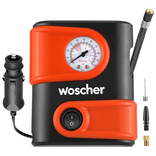 Woscher AirLite Tyre Inflator for Car and Bike, Air Pump for Car Tyre, 110 PSI Car Tyre Inflator Pump, Portable 12V DC Kit with Analog Gauge, LED Light & 2 Year Warranty
