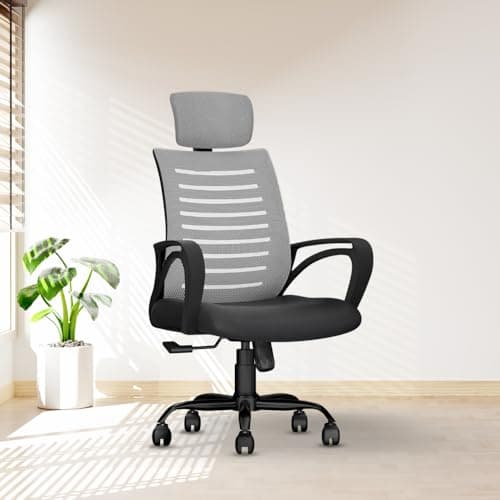 CELLBELL Desire C104 Mesh High Back Ergonomic Office Chair - Adjustable Seat Height, Sturdy Metal Base, Revolving Study & Computer Chair for Work from Home, Grey