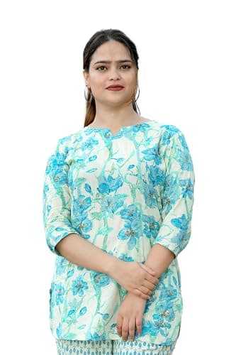 NIVAANI Cotton Night Suit Set for Women – Soft Sleepwear with Shorts | Short Nightwear Set | Comfortable Cotton Pajama Set for Ladies | Summer Night Dress (Blue Rose, M)
