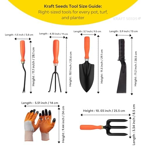 Kraft Seeds by 10CLUB Essential Gardening Hand Tools - 6 pieces | Gardening Tool Set Combo | Durable Home Garden Tool Kit for Soil | Cultivator | Fork Trowel | Weeder | Khurpi | Garden Gloves 3