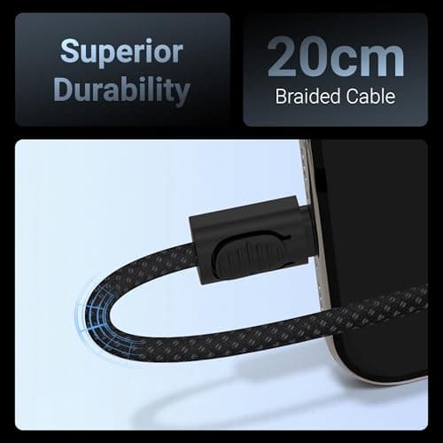 Zebronics Wattz 60CC4 Type-C to Type-C Braided Cable, PD 60W, Upto 480Mbps Data Sync, 20 cm, Durable, Charge & Sync, Rapid Charging, Compact with Keychain Case, For Laptops, Tablets, Mobiles (Black) 5