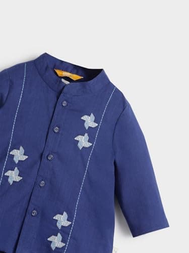 Somersault Embroidered Kurta Dhoti Set for Baby Boy's| Traditional Indian Festive Outfit for Kid's | Cotton Kurta with Matching Dhoti | Comfortable Party & Wedding Dress - Blue 1-18-24 Months 4