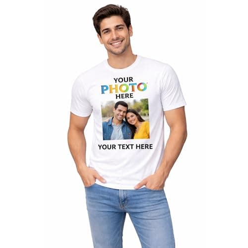 Personalized Custom Photo Print White Round Neck T-Shirt for Men & Women (Unisex) | Add Your Own Picture, Logo or Text | Regular Fit