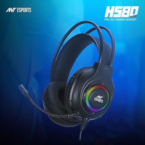 Ant Esports H580 Gaming Headset with Microphone for PS4 PC Xbox one PS5 Switch Laptop, Over Ear Headphones Wired with Noise Cancelling Mic, 3.5m Audio Jack, 50mm Stereo Drivers, Led Light – Black 2
