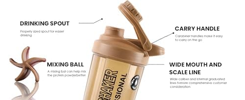 Zyro Bolt Protein Shaker Bottle 600ml Leakproof Gym Shaker with 2 Storage Compartments BPA-Free Sipper Bottle for Protein Shakes,Pre-Workout Gym Bottle for Men & Women (Brown) 2