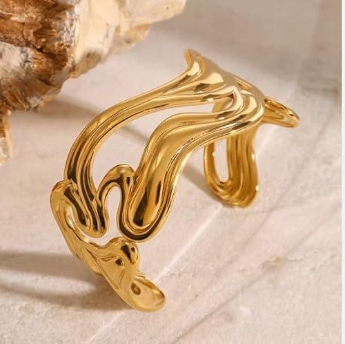 MEENAZ Gold Bangle Set Broad Cuff Bracelet for Women Stylish | Stainless Steel Heart Kada for Girls| Anti Tarnish Jewellery for women | Valentine Gift for girlfriend Wife gifts for woman-355 3